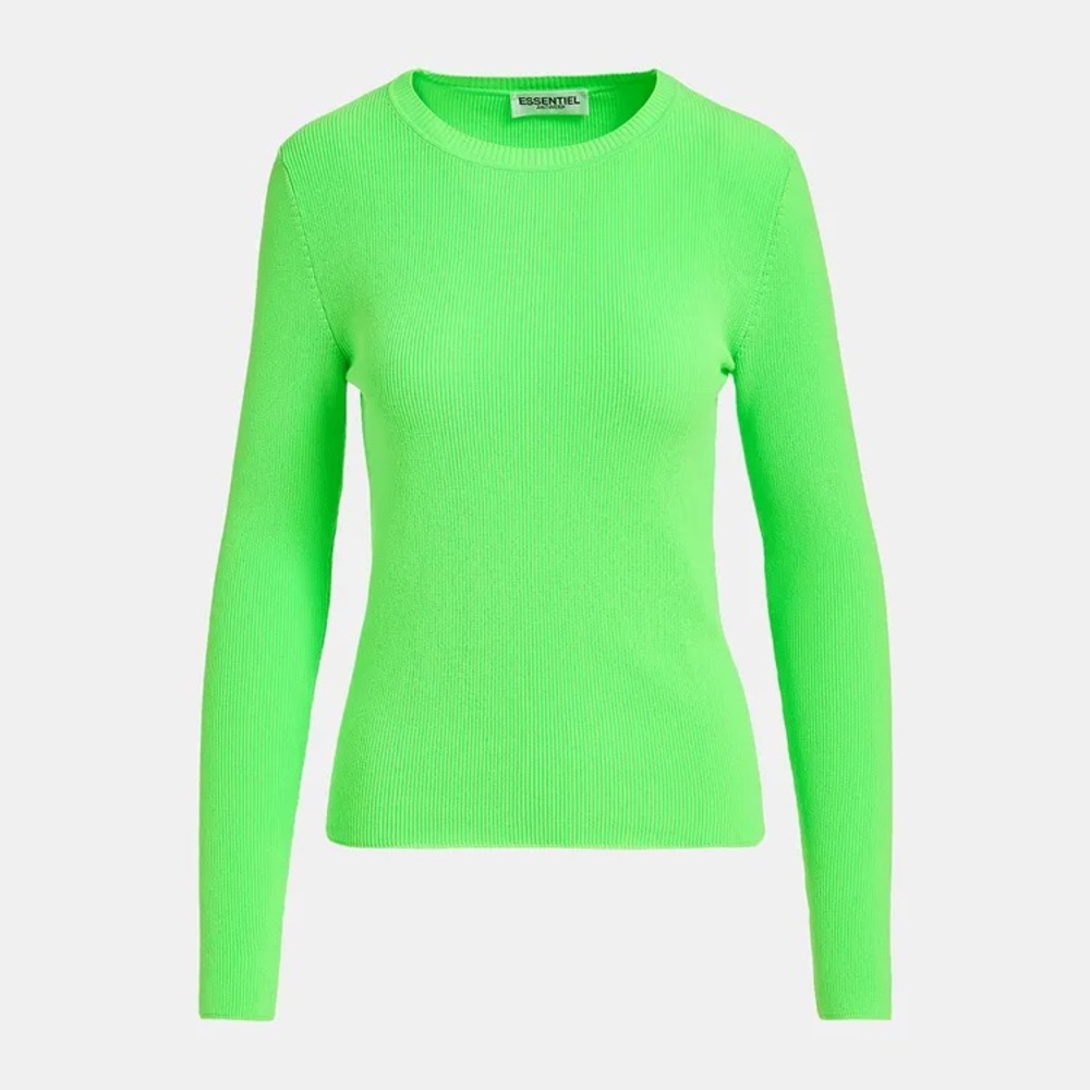 Essentiel Antwerp Neon Green Rib-Knit Crewneck Sweater XS Wool Blend